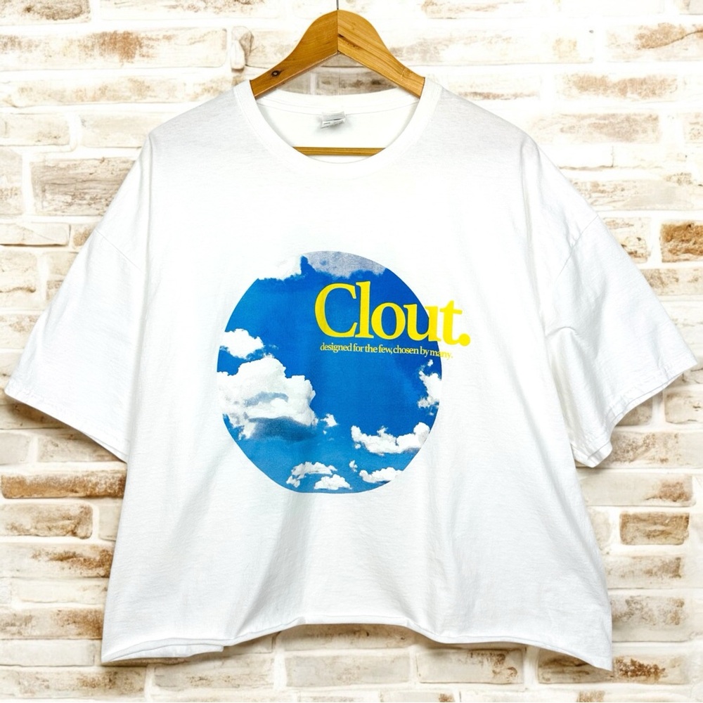 Clout Cloud Chaser Graphic Boxy Cropped Crewneck Short Sleeve T Shirt White 2XL